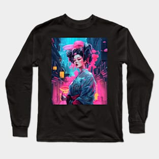 Vaporwave Japanese Cyberpunk Geisha Aesthetic Urban Style Long Sleeve T-Shirt